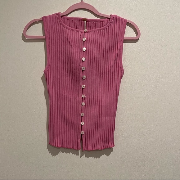 New Free People Tilly Rib Button-Up Top
in Pink Frosting Small - Picture 4 of 8